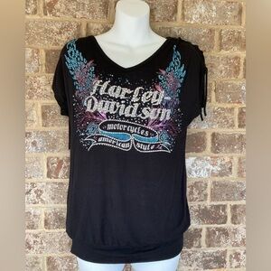 Women’s Harley Davidson Motorcycle Size Small Rhinestone Embellished tee
